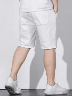 Men Plus Drawstring Waist Denim Shorts