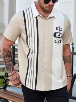 Men Plus Striped Print Colorblock Shirt -Man Plus Fashion 16899076542b0f49835dd7142f9b7eff5ab6c41f88 thumbnail 405x552