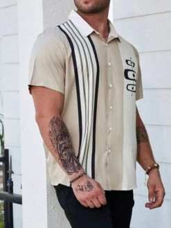 Men Plus Striped Print Colorblock Shirt -Man Plus Fashion 16899076577bf6aba68e9f24529044f1515df045e9 thumbnail 405x552
