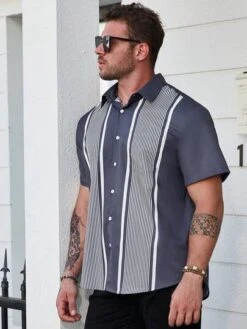 SHEIN Manfinity Homme Men Plus Striped Print Pocket Patched Shirt -Man Plus Fashion 1690084989dfa085e52bf7666a2c5b6cbe78f44e64 thumbnail 405x552