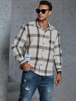 SHEIN Manfinity Homme Men Plus Plaid Print Patched Detail Shirt -Man Plus Fashion 16900989922e5b13b0c7c034e9e07af64192ce79a2 thumbnail 405x552