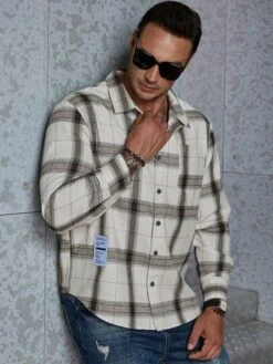 SHEIN Manfinity Homme Men Plus Plaid Print Patched Detail Shirt -Man Plus Fashion 169009900016280a9187ba71ef638d24377824602d thumbnail 405x552