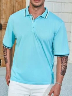 SHEIN Men Plus Striped Trim Polo Shirt -Man Plus Fashion 16902559818b0a88efd289188e1f162b599ac58313 thumbnail 405x552