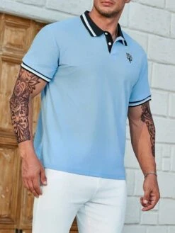 Manfinity Homme Men Plus Striped Trim Polo Shirt -Man Plus Fashion 1690286362ed72a4642a24cfa49efd4e6f4872c12c thumbnail 405x552