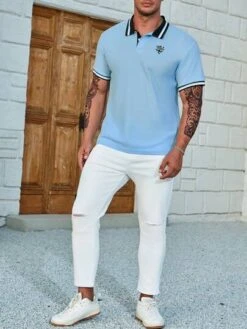 Manfinity Homme Men Plus Striped Trim Polo Shirt -Man Plus Fashion 1690286367eb6372a94fe6e8d2446584c1ee39879d thumbnail 405x552