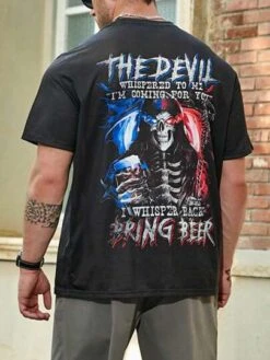 Men Plus Letter & Skeleton Print Tee