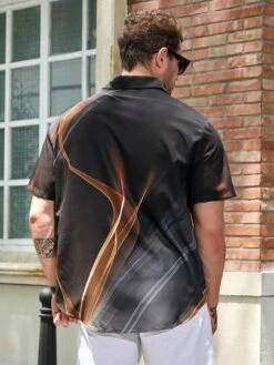 SHEIN Manfinity RSRT Men Plus Striped & Palm Tree Print Shirt