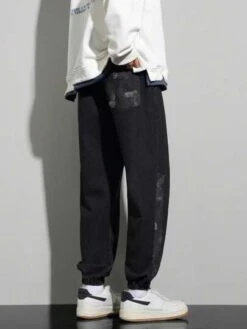 Men Plus Drawstring Waist Slant Pocket Jeans