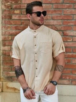 Extended Sizes Men Plus Roll Tab Sleeve Pocket Patched Shirt -Man Plus Fashion 1691303738188b83d11e74aff2f8e0de18b2b65aba thumbnail 405x552