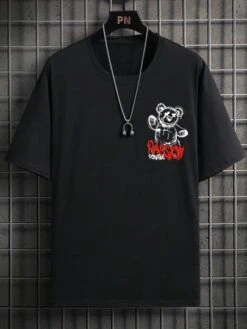 Men Plus Bear & Letter Graphic Tee