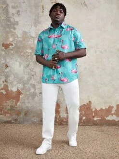 Manfinity RSRT Men Plus Flamingo Print Shirt -Man Plus Fashion 1691560568c1caec07a3103f30ab5cc37d81856f6b thumbnail 405x552