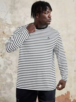 SHEIN Manfinity Homme Men Plus Striped & Letter Patched Contrast Trim Tee -Man Plus Fashion 169163263598c66c946662f91093a7df19baa2d9fe thumbnail 405x552