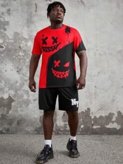 SHEIN Manfinity LEGND Men Plus Expression Print Two Tone Tee -Man Plus Fashion 16916622286b7936bd9e6d3c37bdae64b6076b9c99 thumbnail 405x552