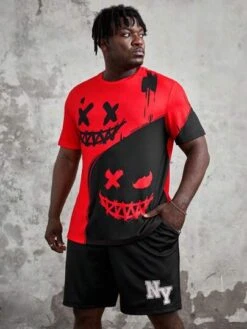 SHEIN Manfinity LEGND Men Plus Expression Print Two Tone Tee -Man Plus Fashion 1691662236a3a6f59362869ffde7c786614a9b1e0a thumbnail 405x552