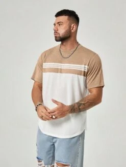 Manfinity Homme Men Plus Colorblock Striped Print Tee -Man Plus Fashion 169172035481211acfbc77b4fdafa09bf3180f2cca thumbnail 405x552