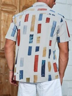 SHEIN Men Plus Geo Print Button Up Shirt