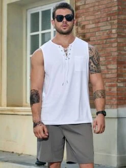 Men Plus Lace Up Front Tank Top -Man Plus Fashion 1692170417061854a0324108a3eca30965f1fadc54 thumbnail 405x552