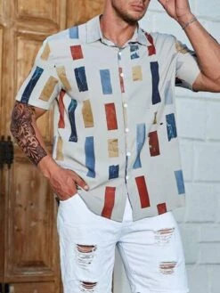 SHEIN Men Plus Geo Print Button Up Shirt -Man Plus Fashion 1692170422208d18561ccbdb5854661c9b5199033d thumbnail 405x552