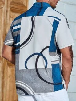 SHEIN Men Geo Print Button Up Shirt