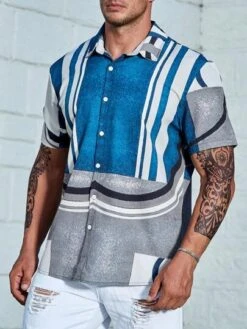 SHEIN Men Geo Print Button Up Shirt -Man Plus Fashion 16921707863a40a69a562c48f9d52b8188282f8fb1 thumbnail 405x552