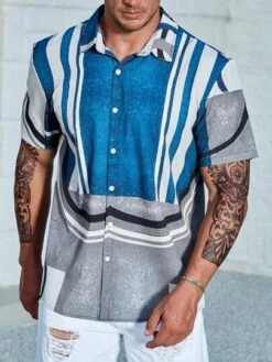 SHEIN Men Geo Print Button Up Shirt -Man Plus Fashion 16921707889505863058b2247d9769528713ea681d thumbnail 405x552