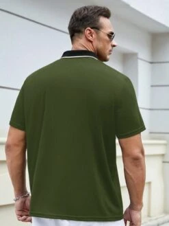 Manfinity Homme Men Plus Embroidery Horse Pattern Contrast Collar Polo Shirt