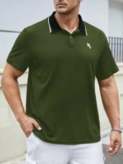 Manfinity Homme Men Plus Embroidery Horse Pattern Contrast Collar Polo Shirt -Man Plus Fashion 1692172654f90ec6da2775794952c2c3a4d42d7369 thumbnail 405x552