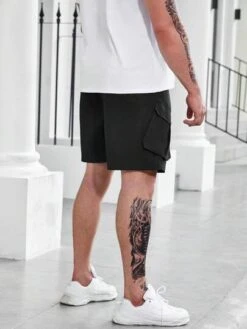 Men Plus Flap Pocket Side Drawstring Waist Shorts