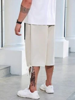 Men Plus Drawstring Waist Slant Pocket Shorts